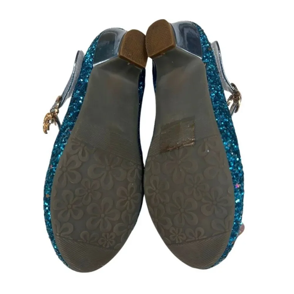 NWOT Jiadowang Dance Shoes Girls Size 31 Blue Glittered Crystal Flower Accent
